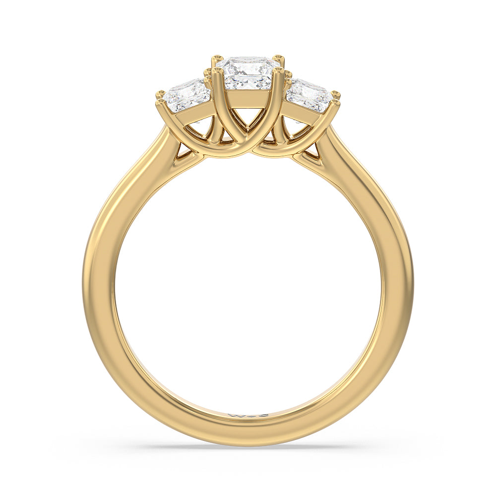 Three Stone Princess Cut Diamond Ring with 18KT Yellow Gold / Lab / 1 Cut Diamond in 14KT Yellow Gold / Lab / 1 view 2
