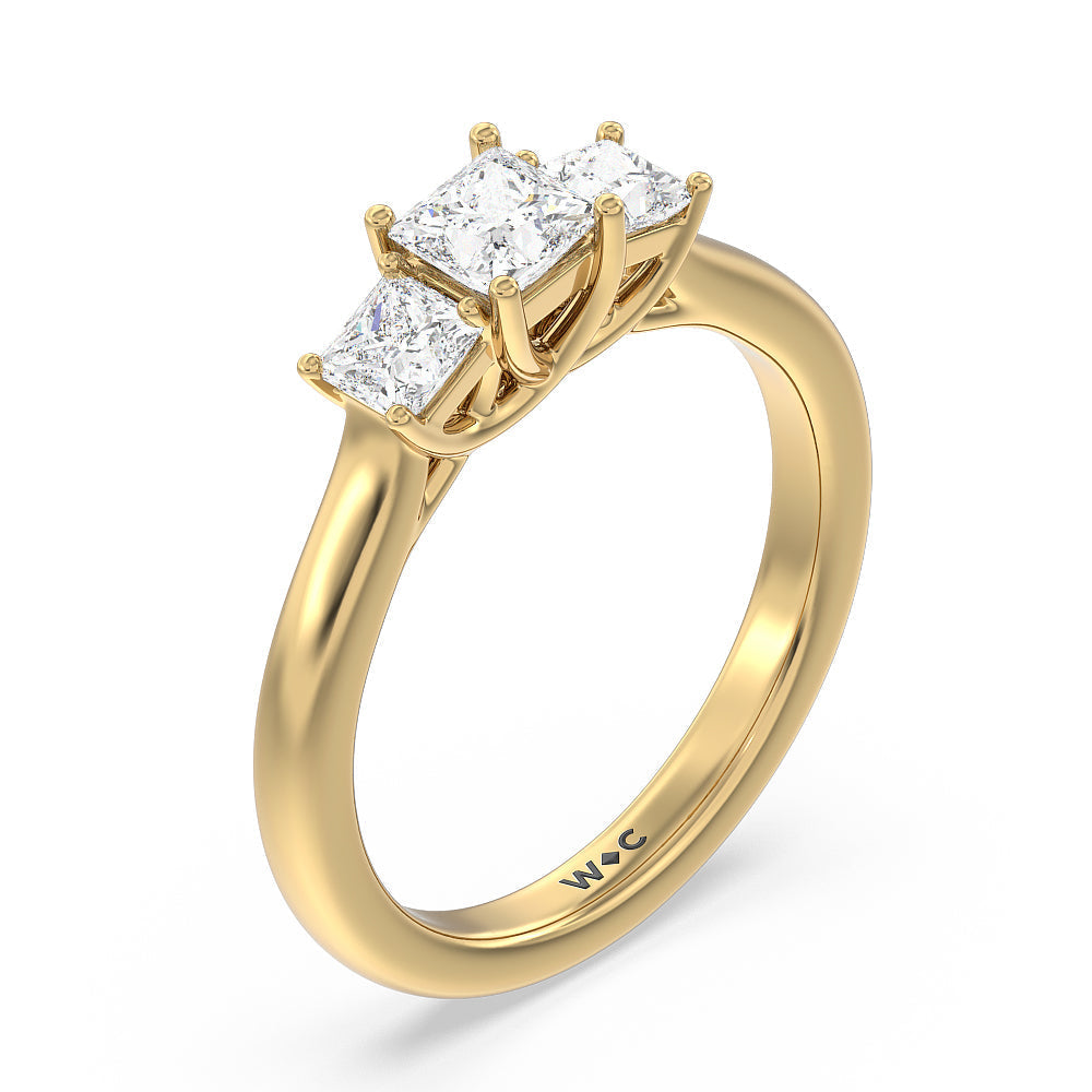 Three Stone Princess Cut Diamond Ring with 18KT Yellow Gold / Lab / 1 Cut Diamond in 14KT Yellow Gold / Lab / 1 view 3
