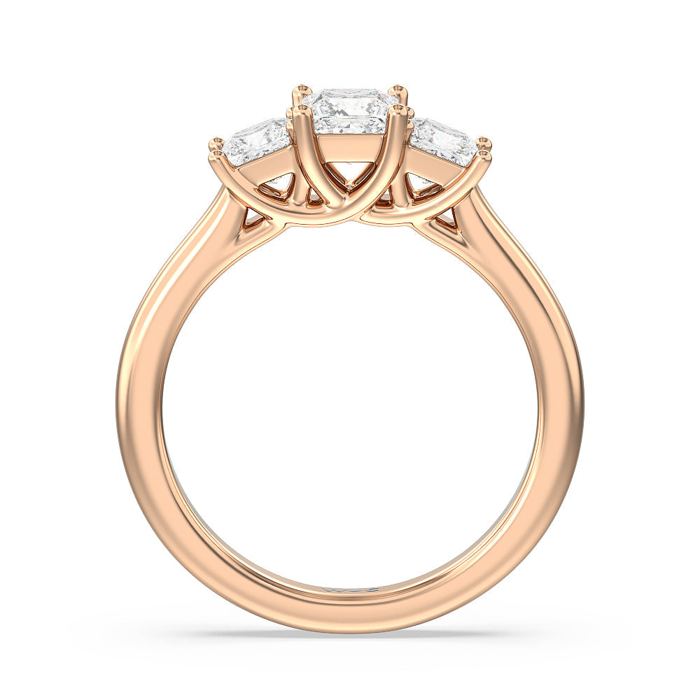 Three Stone Princess Cut Diamond Ring with 18KT Rose Gold / Lab / 1 1/2 Cut Diamond in 14KT Rose Gold / Lab / 1 1/2 view 2

