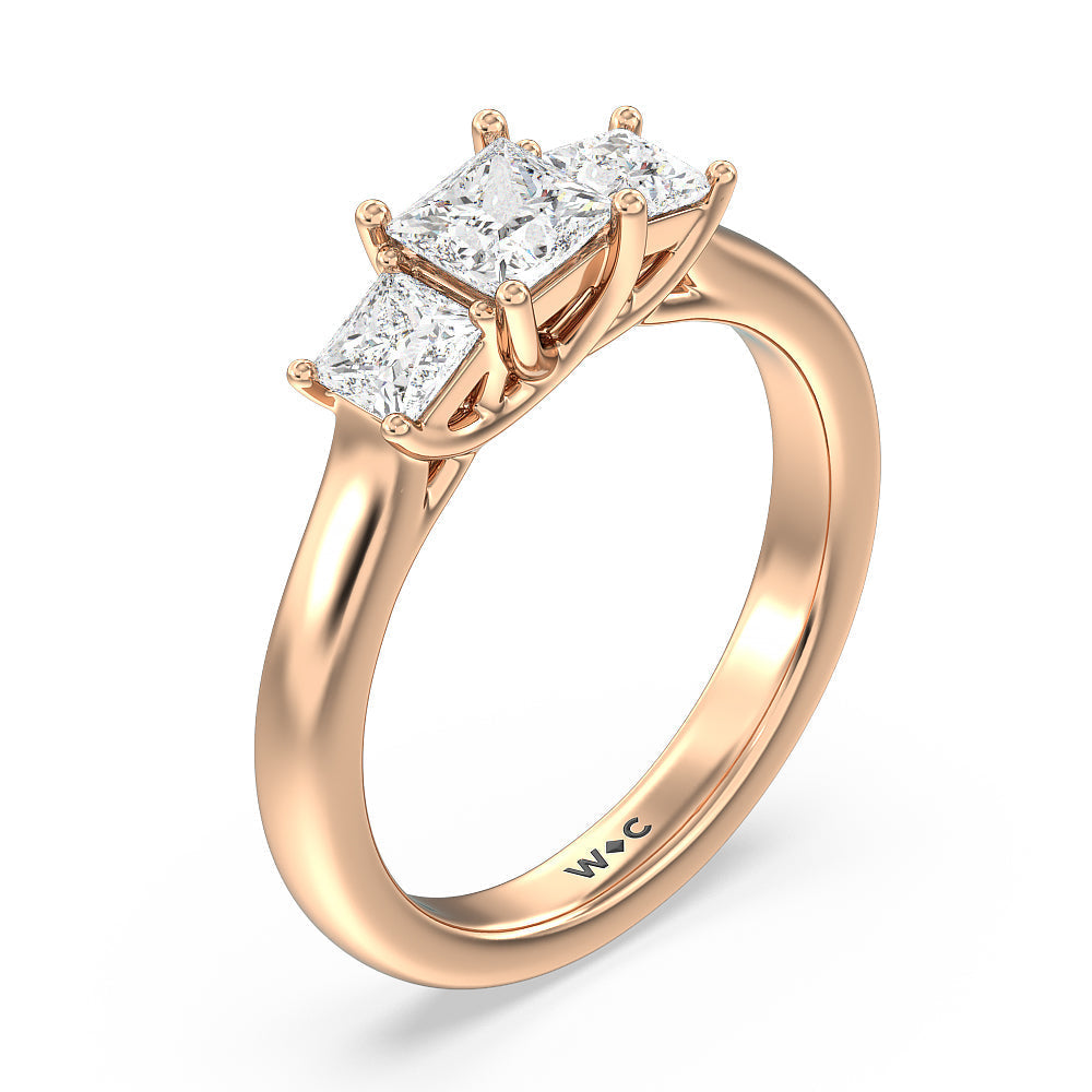 Three Stone Princess Cut Diamond Ring with 18KT Rose Gold / Lab / 1 1/2 Cut Diamond in 14KT Rose Gold / Lab / 1 1/2 view 3
