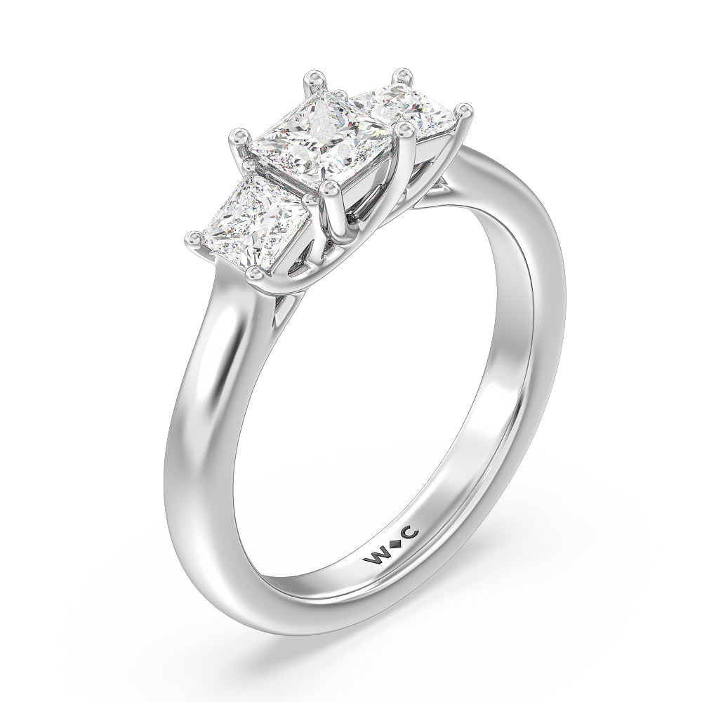Three Stone Princess Cut Diamond Ring with 18KT White Gold / Lab / 1 1/2 Cut Diamond in 14KT White Gold / Lab / 1 1/2 view 3
