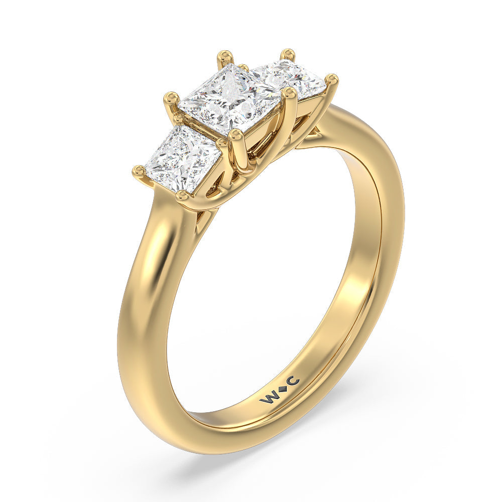 Three Stone Princess Cut Diamond Ring with 18KT Yellow Gold / Lab / 1 1/2 Cut Diamond in 14KT Yellow Gold / Lab / 1 1/2 view 3
