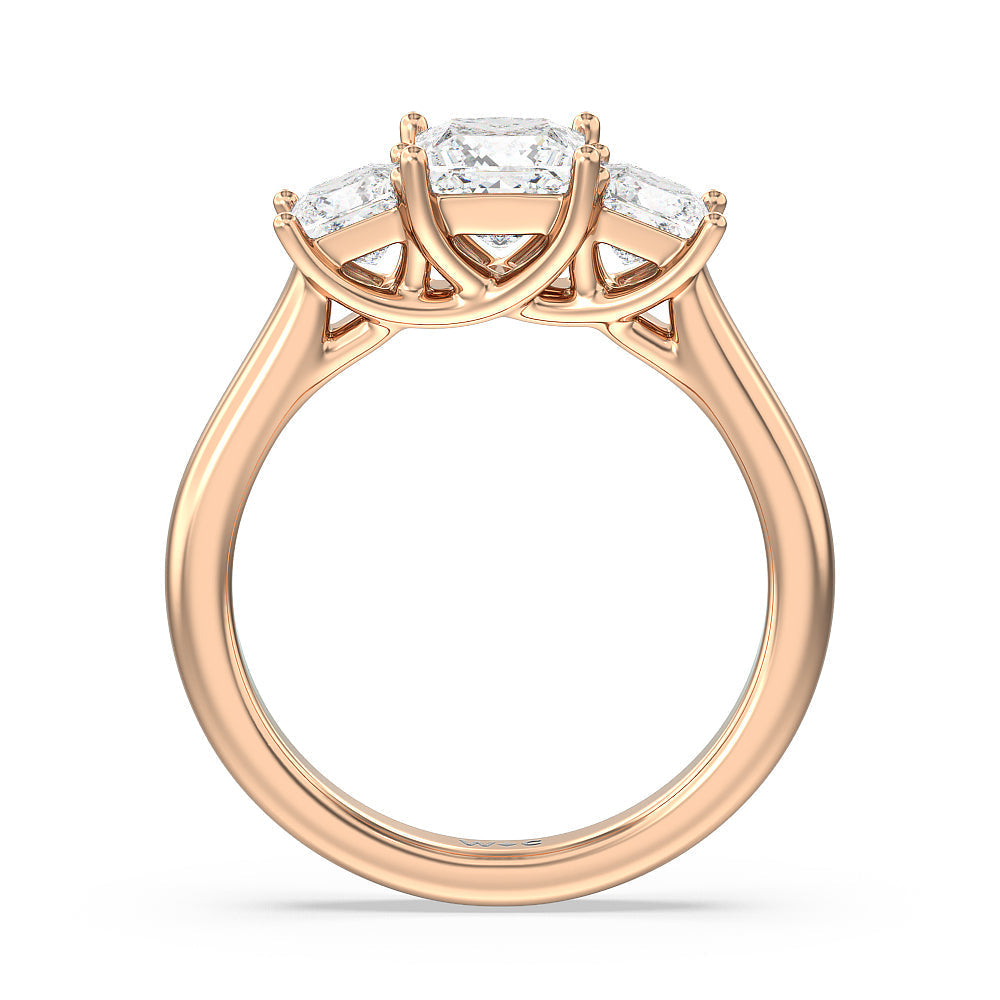 Three Stone Princess Cut Diamond Ring with 18KT Rose Gold / Lab / 2 Cut Diamond in 14KT Rose Gold / Lab / 2 view 2
