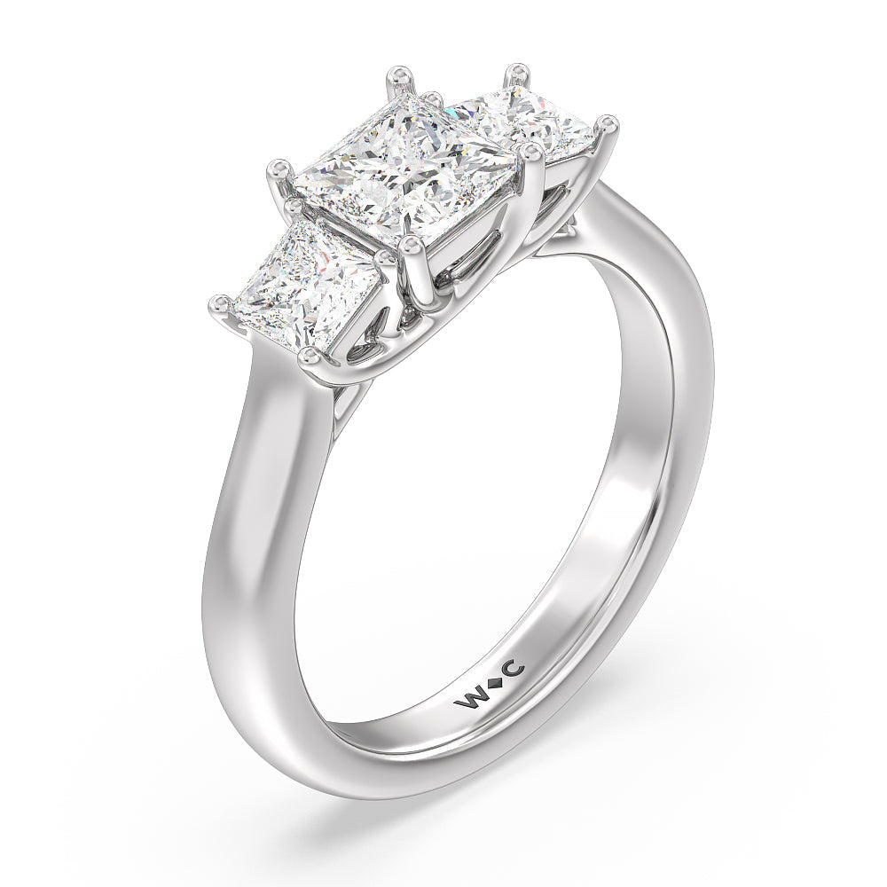 Three Stone Princess Cut Diamond Ring with 18KT White Gold / Lab / 2 Cut Diamond in 14KT White Gold / Lab / 2 view 3
