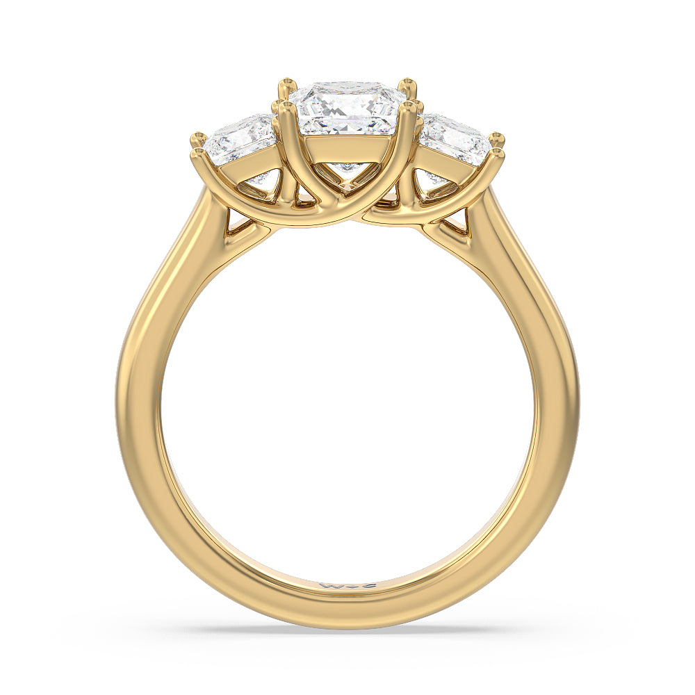 Three Stone Princess Cut Diamond Ring with 18KT Yellow Gold / Lab / 2 Cut Diamond in 14KT Yellow Gold / Lab / 2 view 2

