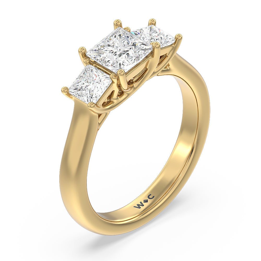 Three Stone Princess Cut Diamond Ring with 18KT Yellow Gold / Lab / 2 Cut Diamond in 14KT Yellow Gold / Lab / 2 view 3

