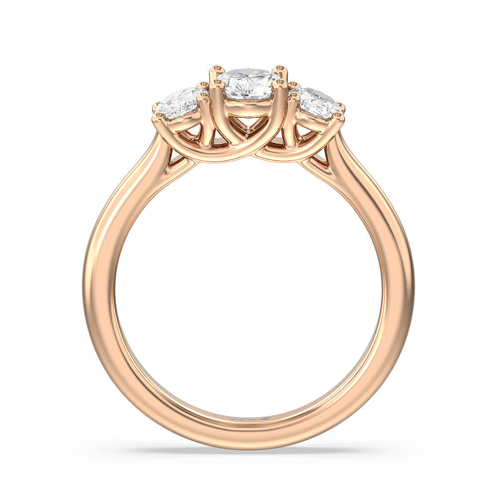 Three Stone Oval Cut Diamond Ring with 18KT Rose Gold / Lab / 1 1/2 Cut Diamond in 14KT Rose Gold / Lab / 1 1/2 view 4
