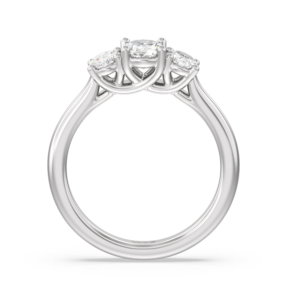 Three Stone Oval Cut Diamond Ring with 18KT White Gold / Lab / 1 1/2 Cut Diamond in 14KT White Gold / Lab / 1 1/2 view 4
