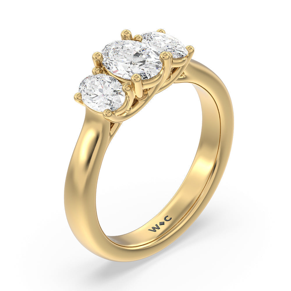 Three Stone Oval Cut Diamond Ring with 18KT Yellow Gold / Lab / 1 1/2 Cut Diamond in 14KT Yellow Gold / Lab / 1 1/2 view 5
