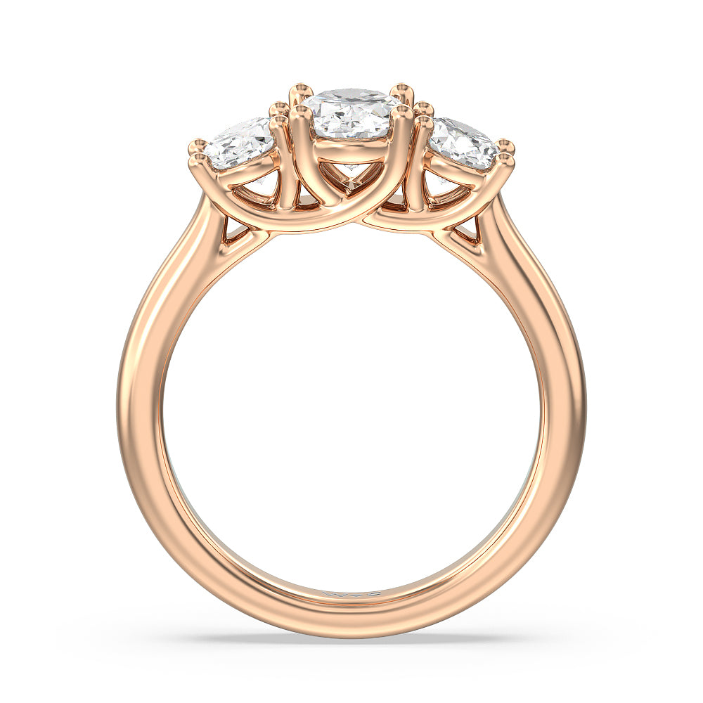 Three Stone Oval Cut Diamond Ring with 18KT Rose Gold / Lab / 2 Cut Diamond in 14KT Rose Gold / Lab / 2 view 4
