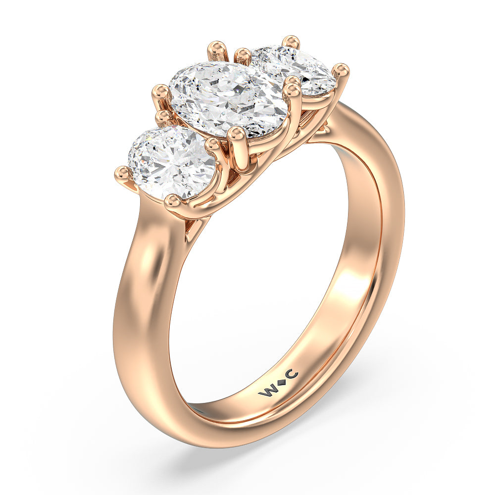 Three Stone Oval Cut Diamond Ring with 18KT Rose Gold / Lab / 2 Cut Diamond in 14KT Rose Gold / Lab / 2 view 5
