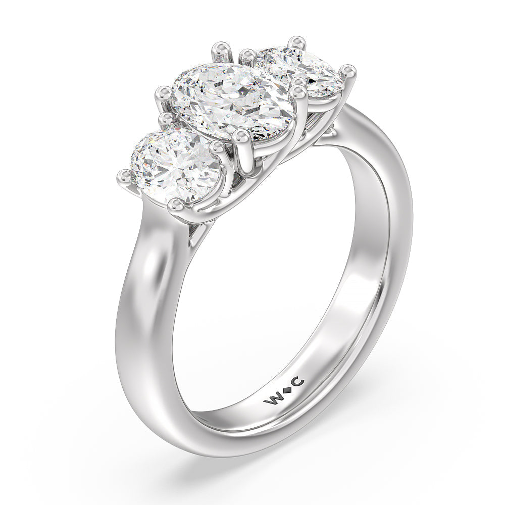 Three Stone Oval Cut Diamond Ring with 18KT White Gold / Lab / 2 Cut Diamond in 14KT White Gold / Lab / 2 view 5
