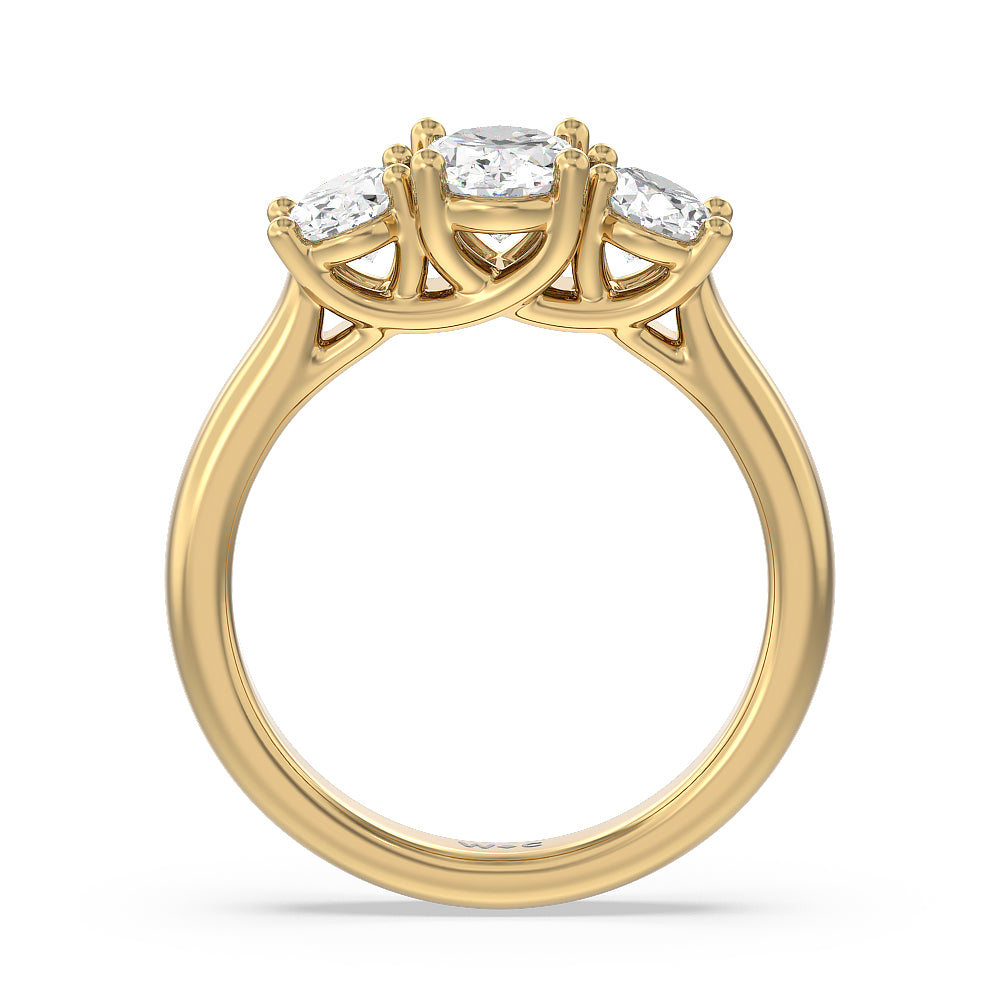 Three Stone Oval Cut Diamond Ring with 18KT Yellow Gold / Lab / 2 Cut Diamond in 14KT Yellow Gold / Lab / 2 view 4
