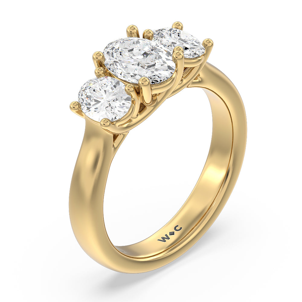 Three Stone Oval Cut Diamond Ring with 18KT Yellow Gold / Lab / 2 Cut Diamond in 14KT Yellow Gold / Lab / 2 view 5
