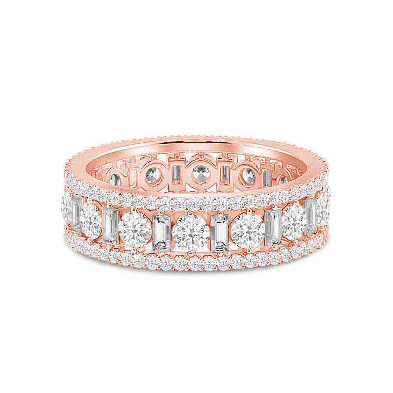 Luxe Pattern Round and Baguette Diamond Eternity Ring with 18KT Rose Gold / Lab / 2 9/10 Cut Diamond in 14KT Rose Gold / Lab / 2 9/10 view 1
