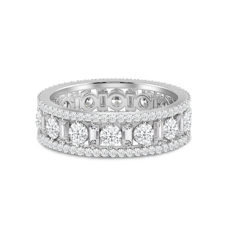 Luxe Pattern Round and Baguette Diamond Eternity Ring with 18KT White Gold / Lab / 2 9/10 Cut Diamond in 14KT White Gold / Lab / 2 9/10 view 1
