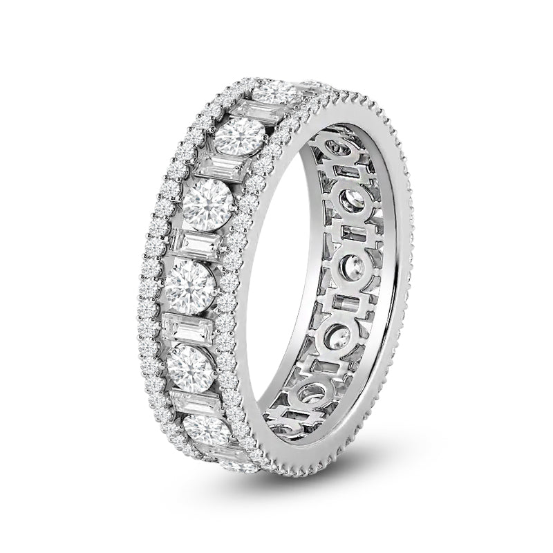 Luxe Pattern Round and Baguette Diamond Eternity Ring with 18KT White Gold / Lab / 2 9/10 Cut Diamond in 14KT White Gold / Lab / 2 9/10 view 2
