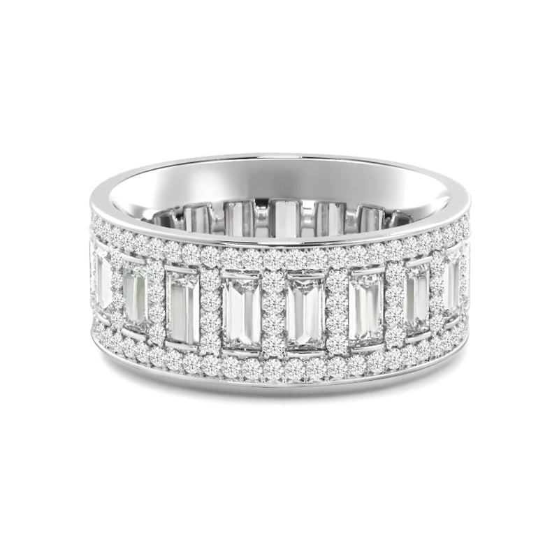 Geometric Halo Vertical Baguette Diamond Eternity Ring with 18KT White Gold / Lab / 2 1/2 Cut Diamond in 14KT White Gold / Lab / 2 1/2 view 1
