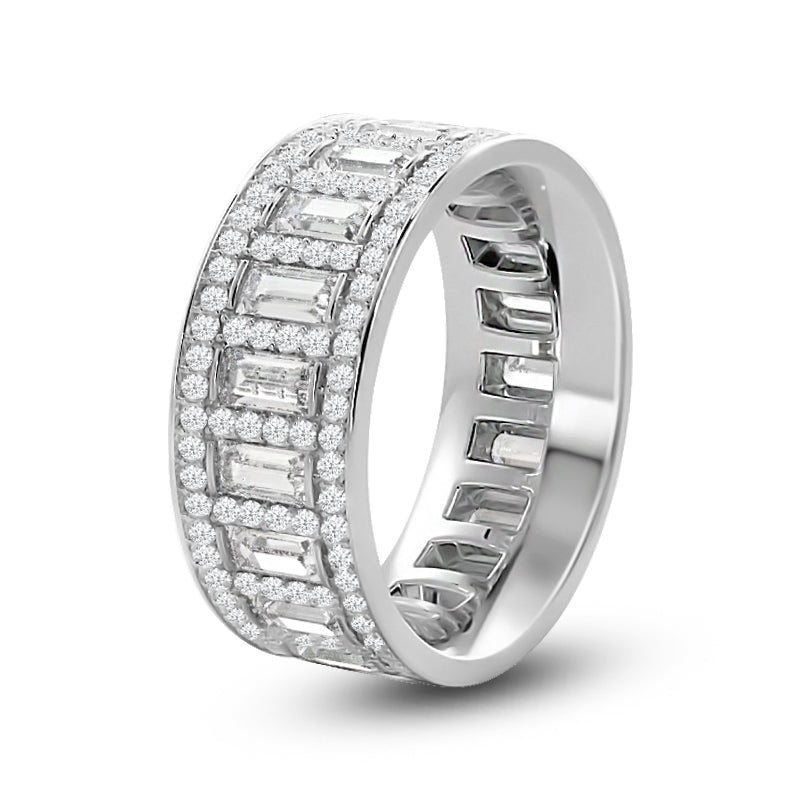 Geometric Halo Vertical Baguette Diamond Eternity Ring with 18KT White Gold / Lab / 2 1/2 Cut Diamond in 14KT White Gold / Lab / 2 1/2 view 2
